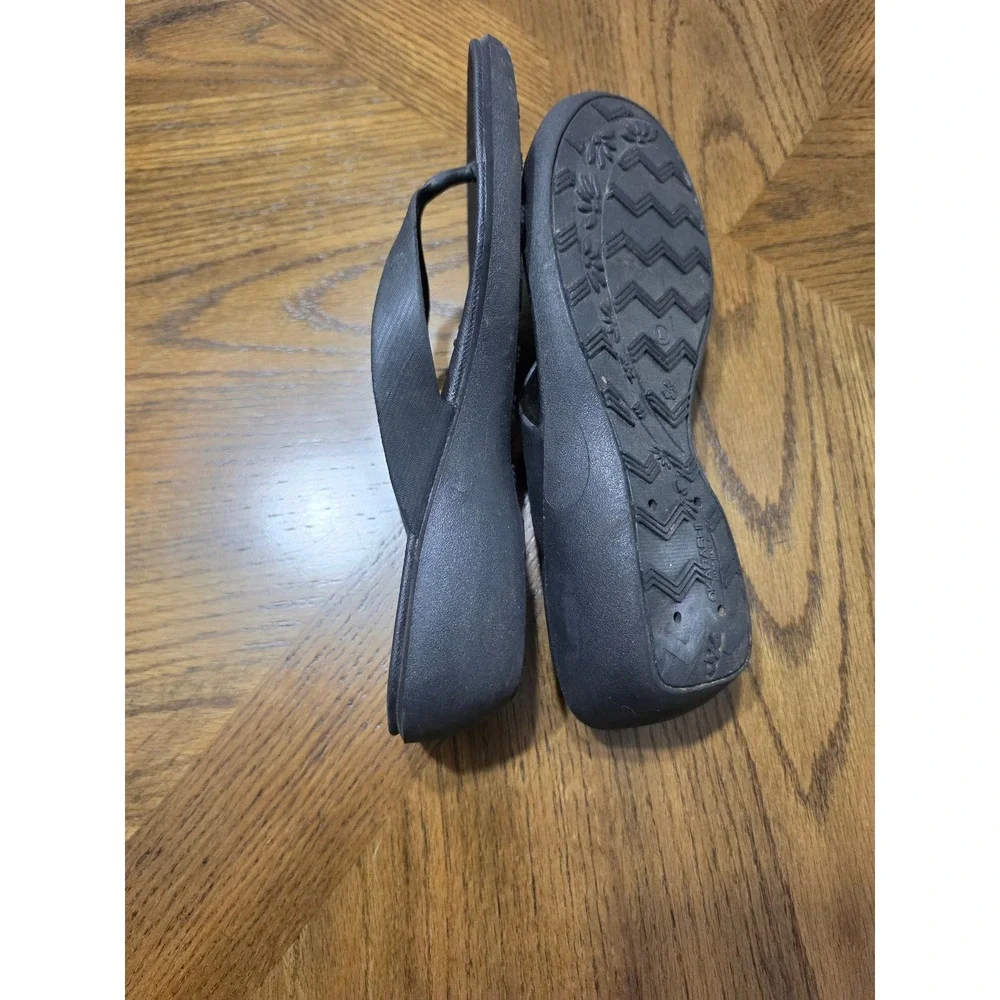Okabashi Aspire Black Wedge Flip Flops Womens Size L 8-9 Comfort Sandals USA